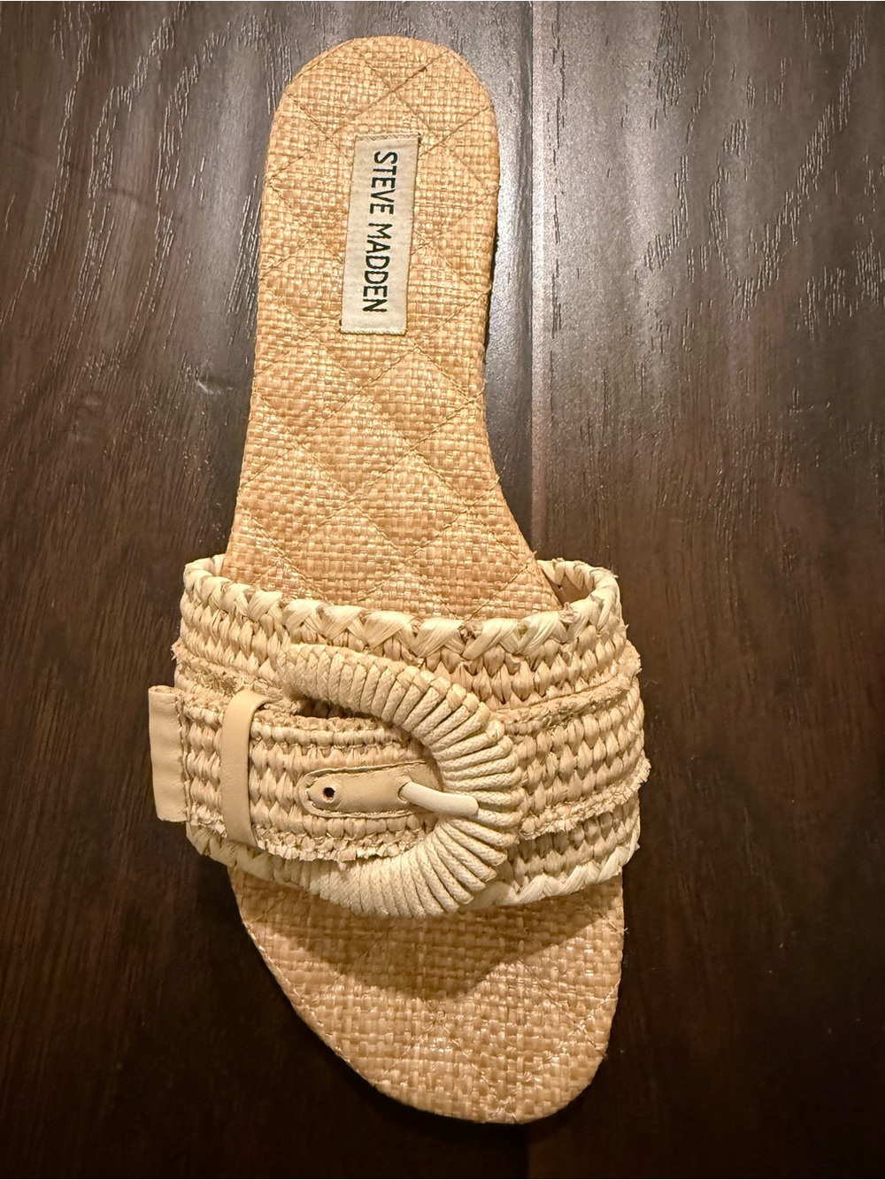 Steve Madden Natural Raffia Slide Sandals with Woven Buckle - Picture 2 of 4